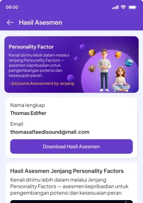 Jenjang Personality Factors result on a phone