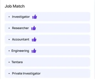 Job match list on the result screen