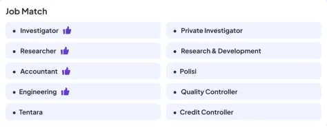 Job match list on the result screen