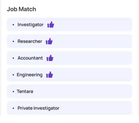 Job match list on the result screen