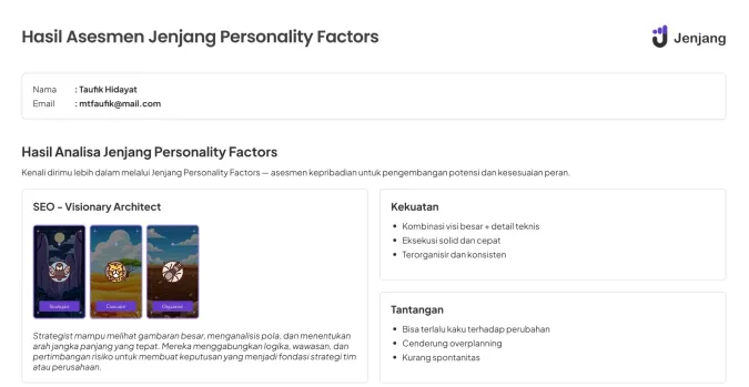 First page of the Jenjang Personality Factors PDF report