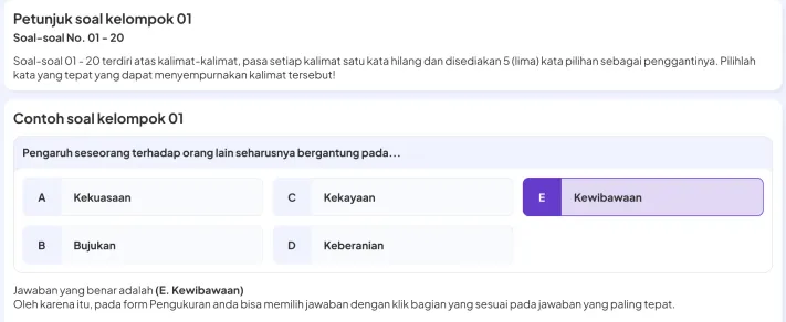 Kognitif instructions and sample question on desktop